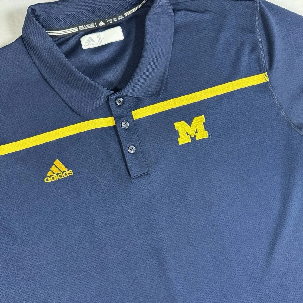 Adidas Michigan Wolverines Polo Shirt Mens 2XL Navy Climalite Performance‎ Logo